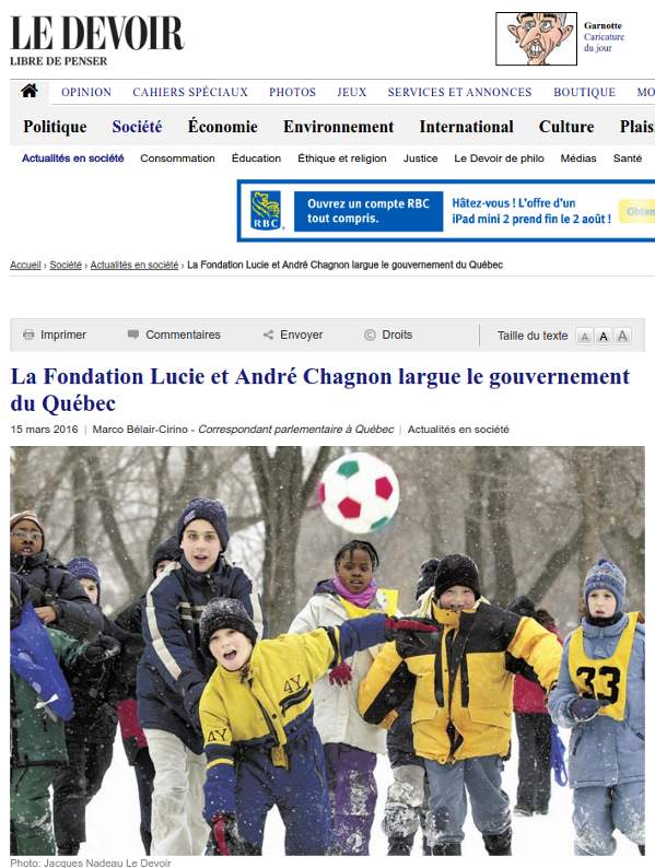 La Fondation Lucie et Andr Chagnon largue le gouvernement du Qubec