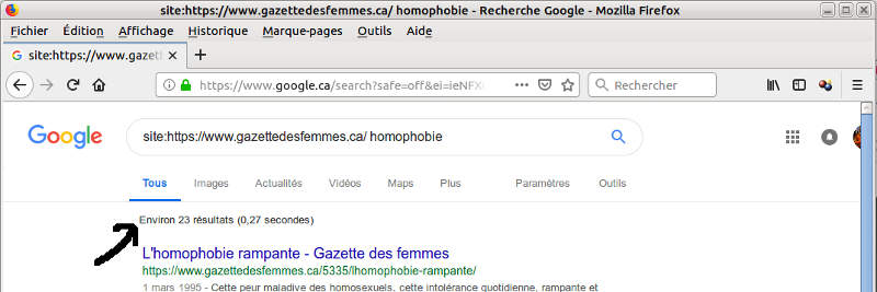 Avec le mot cl homophobie sur le site de Gazette des femmes il y a 23 liens.