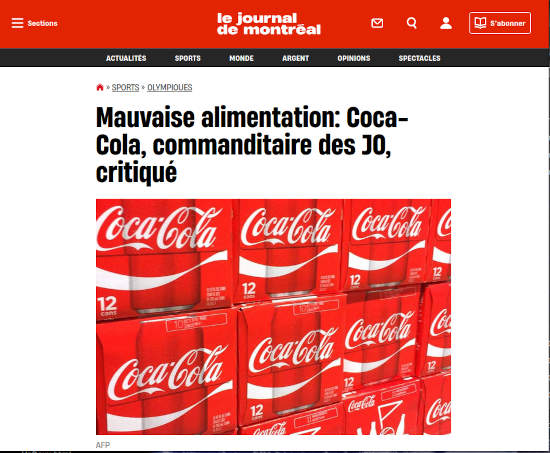 Le partenariat entre Coca-Cola et les JO 2024, dj critiqu sur le plan cologique, a fait l'objet mercredi d'attaques de la part de spcialistes en sant publique, qui accusent le gant amricain de sportwashing.