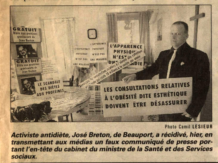 L'activiste antidiète récidive Journal de Québec du 14 août 1998, page 9