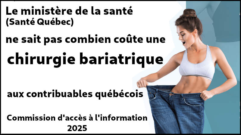 Le ministère de la santé (Santé Québec) ne sait pas combien coûte une chirurgie bariatrique aux contribuables québécois Le ministère de la santé (Santé Québec) ne sait pas combien coûte une chirurgie bariatrique aux contribuables québécois Commission d'accès à l'information 2025